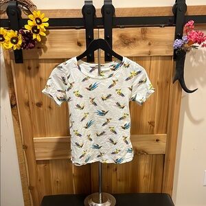 Anthropologie White Tee with Colorful Bird Design